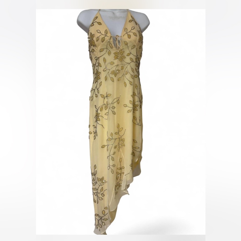 Sean Collection Asymmetrical Yellow Floral Dress